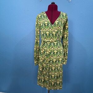 Vintage 2004 Banana Republic Green Patterned Silk Blend Wrap Dress Women XS